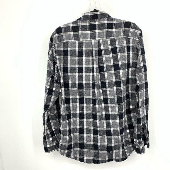 LL Bean Men Size Medium Shirt Button Down Top Black Gray Flannel Plaid Cotton - Picture 4 of 7